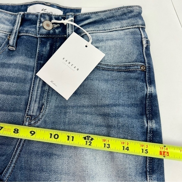 NWT KanCan Junior Women’s Blue Jeans Sz 5/26 Raw Hems W/slit Distressed Stretch - Picture 9 of 15